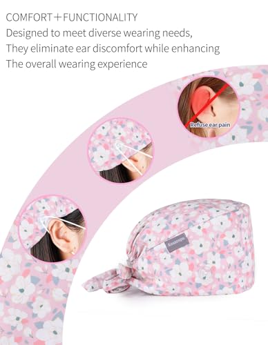 Image of Kousenpu Scrub Caps for Women, Adjustable Women's Surgical Cap with Buttons, Breathable Cute Design for Nurses and Doctors