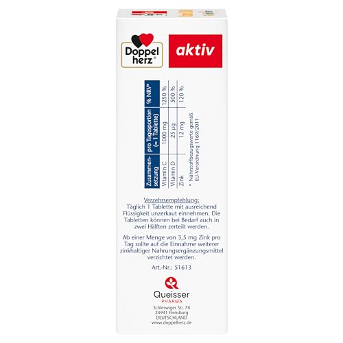 Doppelherz Vitamin C 1000 + D3 + Zink - Hochdosiert mit Vitamin C und Vitamin D zur Unterstützung des Immunsystems und zum Schutz der Zellen - 100 DEPOT-Tabletten
