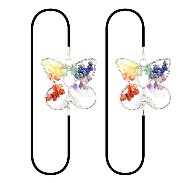 2 Pack Butterfly Shape Cute Bookmarks for Women Elastic Bookmark 7 Chakra Crystal Tree of Life Metal Bookmarks for Book Lovers Graduation Teacher