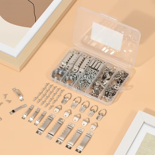 Image of 251Pcs Picture Hanging Kit, Include 50 Sawtooth Picture Hangers, 50 D Rings, 150 Screws and 3.6m Wire Ropes, Heavy Duty Picture Frame Hanging Hardware for Wall Artworks Frame Canvas Mounting