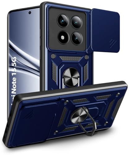 Image of WOW IMAGINE Tough Armor Bumper Mobile Back Case for Mi Redmi Note 15 5G 2025 | Poco M8 5G | Sliding Camera Cover | Shock Proof 360 Protection | Hybrid PC + TPU | Ring Holder with Kickstand - Blue