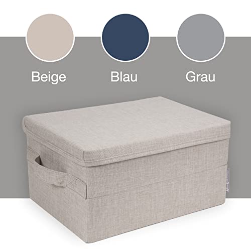 BIGSO mittelgroße Aufbewahrungsbox mit Deckel und Griff – Schrankbox aus Polyester und Karton in Leinenoptik – Faltbox für Kleidung, Bettwäsche, Spielzeug usw. – beige