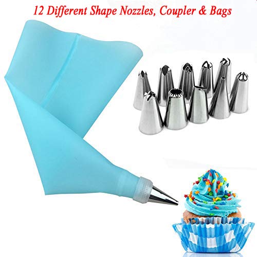 S.B. SHALU BHAI Nozzles 12Piece Cake Decorating Set Frosting Icing Piping Bag Tips with Steel Nozzles. Reusable & Washable. 4