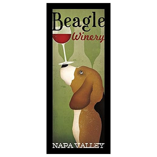 Buyartforless IF WAP 16669 1.5 Black Plexi Framed Beagle Winery Napa Valley by Ryan Fowler 20X8 Beatles Wine Signs Dogs Hounds Animals Art Print Poster Wall Decor, Green