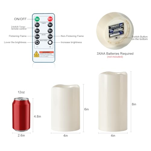 Image of 5plots Large Outdoor Waterproof Flameless Candles White 4 inchx6 inchx8 inch Set of 2 | Waterproof outdoor LED pillar candles with remote and smart timer control, battery operated for patio, porch & lantern decor