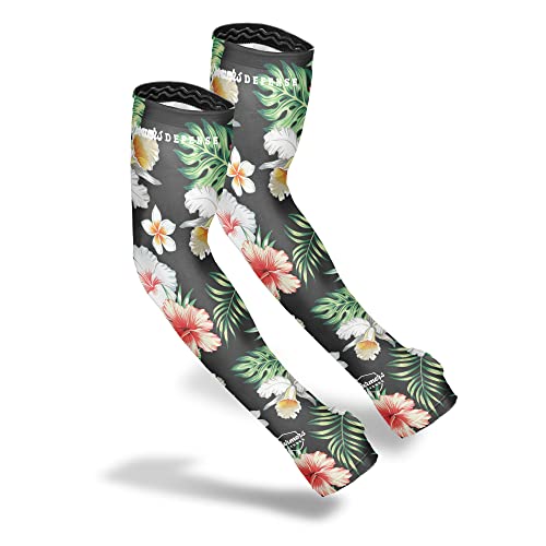 FARMERS DEFENSE Gardening Arm Sleeves|UV Cooling Protective Sleeve Women & Men|Anti-Scratch Cover Sun UPF Outdoor Protection - Tropical Flower - XS