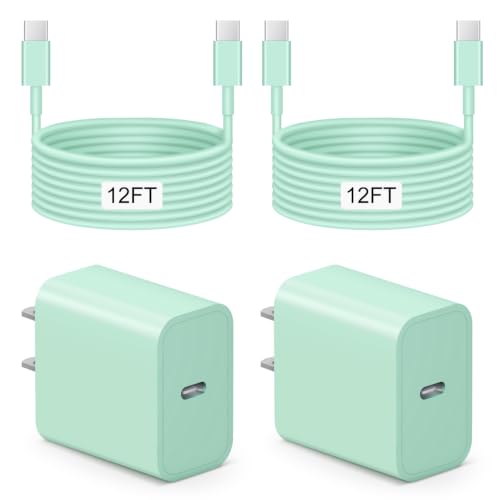 Image of iPhone 17 16 15 Charger Fast Charging 12FT - 20W USB C Charger Block | with 12FT Type C to C Cable Compatible with iPhone 17 /17 Pro /17 Pro Max /Air /16 /16e /15, iPad Pro, iPad Air (Green)