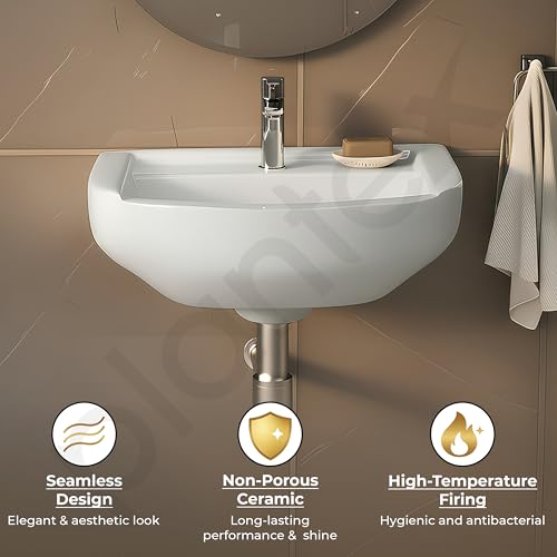 Image of Plantex Ceramic Wall Hung Wash Basin /Washbasin for Bathroom with 10 Years Glaze Warranty by Plantex /Wall Mounted Samll Basin /Bathroom Sink (White - 17 x9 x5 Inch)