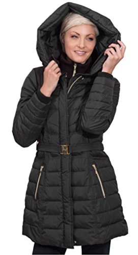Kensie Women's Long Synthetic Down Coat Belted With Hood
