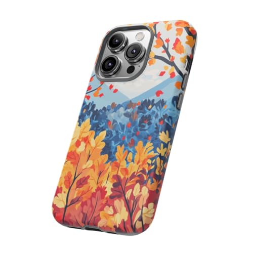 Coque iPhone 14 Pro orange motif arbres d'automne rigide mate
