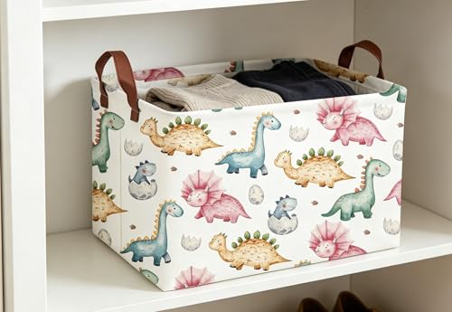 Image of Essme Dinosaur Baskets,Cute Basket ,Dinosaur Baskets with Handles for Dinosaur Room Decor, Clothes,Books Bins.(Cute Dinosaur )