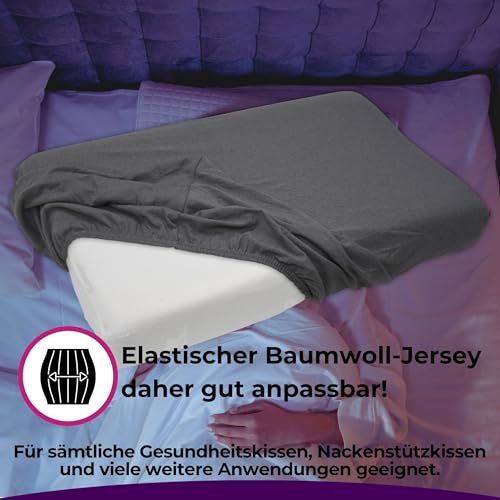 Jersey Nackenkissen Bezug 40x60 cm Anthrazit - Kissen Spannbezug Elastisch - Baumwolle Kissenbezug für Gesundheitskissen und Nackenstützkissen