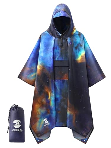 Image of SaphiRose Extra Thick Hooded Rain Poncho Double Layer Waterproof Raincoat Jacket for Men Women Adults