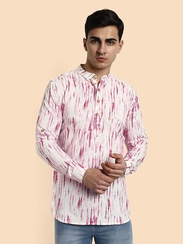 Image of Vardha Men's Cotton Printed Short Kurta with Comfortable Fit and Simple Style and Regular Look | Kurta for Men