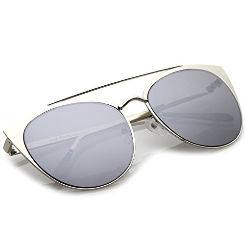 zeroUV - Women's Oversize Metal Cat Eye Sunglasses With Crossbar And Mirrored Flat Lens 61mm4