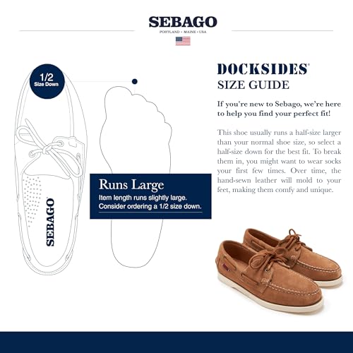Sebago Docksides Portland, náuticos para hombre en cuero premium con suela de goma 3