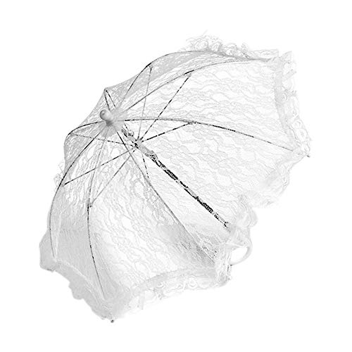 Preisvergleich Produktbild Hochzeits-Blumenmädchen-Spitze-Regen... kleiner weißer Spitze-Brautregenschirm-dekorativer Sonnenschirm-Spitze-Hochzeits-Regensc... mit Edelstahl-langem Griff