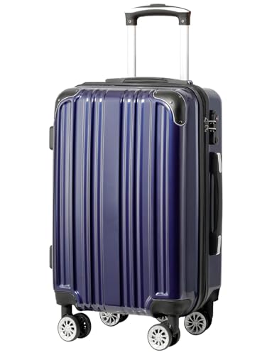 Coolife Luggage Expandable(only 28') Suitcase PC+ABS Spinner 20in 24in 28in Carry on (navy new, S(20in)_carry on)