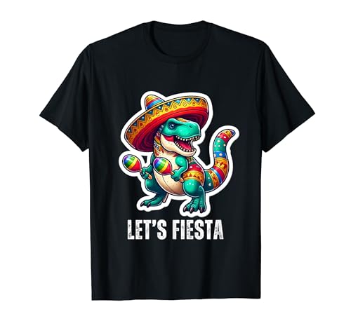 Let's Fiesta Mexican Dino Trex Cinco De Mayo Bambino Ragazzi Maglietta