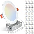 UVFD 24 Pack 6 Inch 5CCT Ultra-Thin LED Recessed Ceiling Light with Junction Box,2700K/3000K/3500K/4000K/5000K Selectable,Dimmable Canless Wafer Downlight, 12W, ETL&FCC