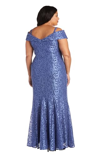 Image of R&M Richards Women's Off The Shoulder Formal Gown - Glitter Lace Mermaid Evening Dress for Wedding Guest & Cocktail Attire