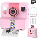 SYLVANTHOS Kids Camera Instant Print, 1080P Digital Camera for Kids, 180° Rotating Selfie Lens with 32GB SD Card & 2 Rolls Printing Paper Kids Toy Gifts for Boys Girls Ages 3-12, Pink