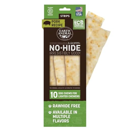 Earth Animal No Hide Strips - Natural Rawhide Free Dog Chew Strips, Pork - 10 Count Value Pack