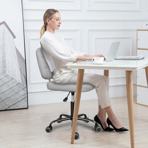 Image of Armless Office Chair Adjustable Height Drafting Desk Chair - Light Grey | Adjustable Height, 250lb Weight Capacity, PU Leather, Fits Under Desk
