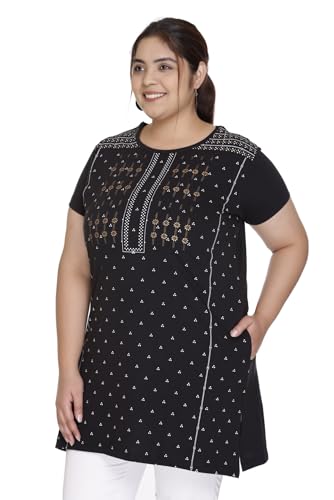 Image of Women Printed Cotton Tshirt with Side Slits & Pocket