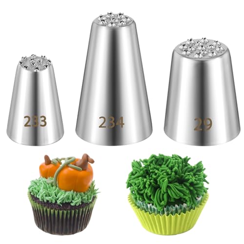 LIQWEI Lot de 3 douilles en herbe pour décoration de gâteaux, grandes douilles 234#233#29# pour glaçage, ouverture multiple