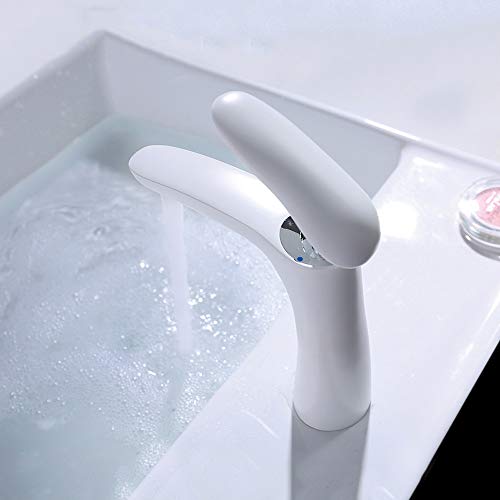 Robinet d'eau lavabo monotrou blanc anti-calcaire pour vasque haute - 3