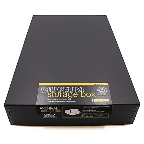 Buy 1 get 1 Lineco, 11x17 Black Museum Archival Storage Box, Drop Front Design. Acid-Free with Metal Edge. Protects Picture Longevity, Organize Photos, Documents, Crafts, DIY.