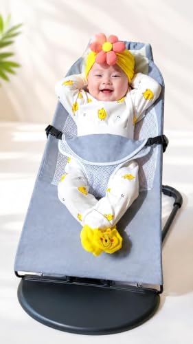 Image of Bouncer Balance Chair, Soothing Rocker Recliner Seat with Breathable Mesh and Cartoon Cat Pillow.