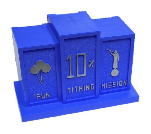 LDS Boys Blue Tithing Bank - 3 Slots: Fun, Tithing & Mission - Baptism Gift