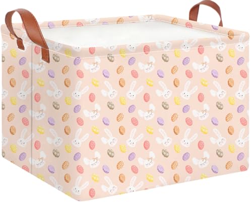 Image of CLOCOR Rectangular Easter Bunny Basket - Easter Egg Storage Bin, Gift Basket, Toy Organizer & Room Decor