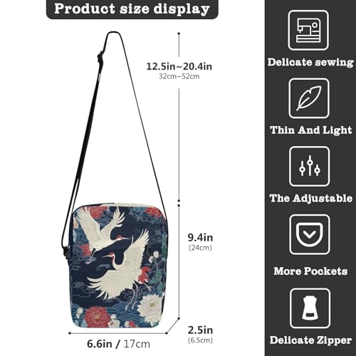 messenger bag for women cross body bag men Womens Cross Body Purses Adjustable Strap for work work - Red and White Crane Flowers3