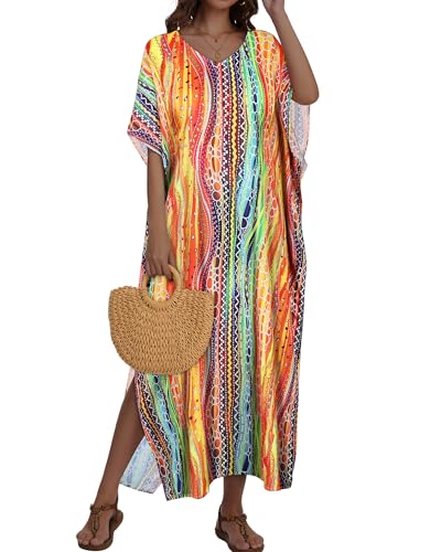 Image of Kaftan Dresses for Women V Neck Caftan Batwing Sleeve Swimsuit Cover Up