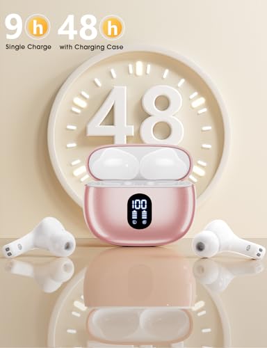 Image of jaddsa Wireless Earbuds Bluetooth 5.3 Ear Buds, Hi-Fi Stereo Bass Ear Buds with 48H Playtime & LED Display, Lightweight in-Ear Headphones with Mic, IPX7 Waterproof, Touch Control for iPhone Rosegold