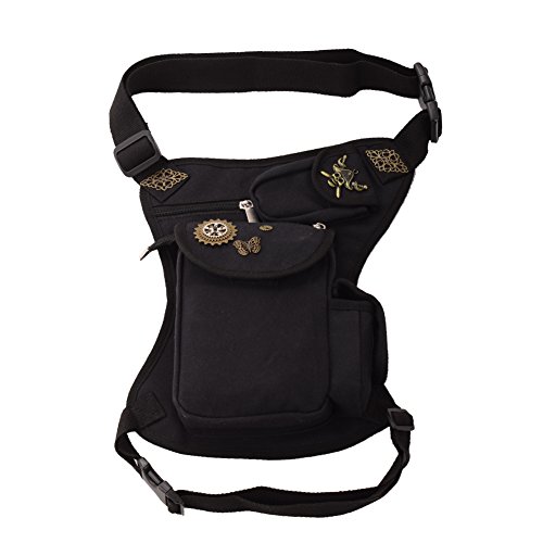 BLESSUME Steampunk Fannypack Cotton Waistbag Travel Practical Belt (Black)