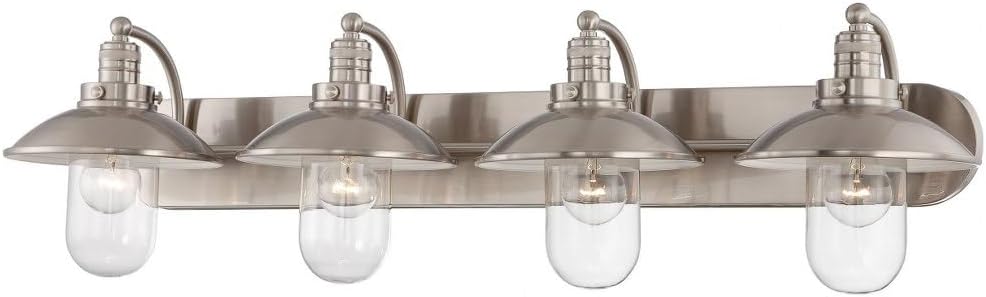 Minka Lavery Wall Light Fixtures 5134-84 Downtown Edison Glass Bath Vanity Lighting, 4 Light, Nickel