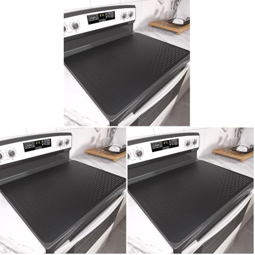 Image of Stove Top Cover for Electric Stove- Range Covers for Electric Stove,Silicone XXL Dish Drying Mat, Glass Cooktop Covers, Flat RV Range top Mats (Black, 28 inchx20 inch) (Pack of 3)