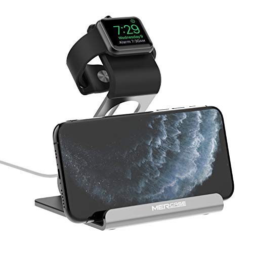 Apple Watch Stand, Mercase Aluminum NightStand iWatch &iPhone Universal Desktop Stand Holder Charging Station for iWatch Series SE/6/5/4/3/2/1,iPhone 11/11Pro/11Max/Xs/X Max/XR/X/8/8Plus-Space Gray