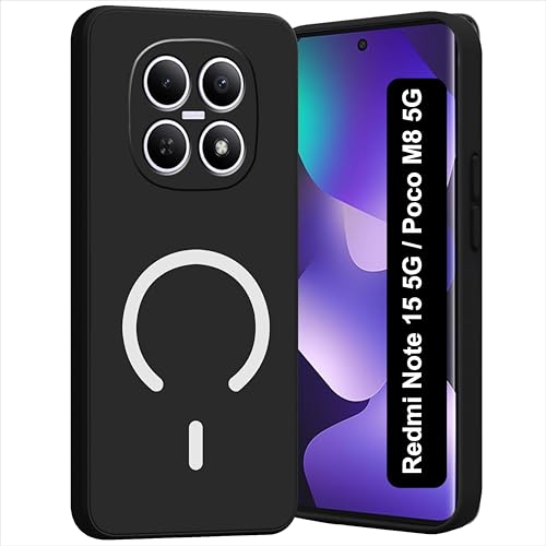 Image of SBMS Silicone Back Cover Case for Redmi Note 15 5G / Poco M8 | Soft Micro-Fibre Lining Inside | Magsafe Print On Back Side Camera Protection Bump | Shockproof Case Poco M8 (Magsafe Print Big Black)
