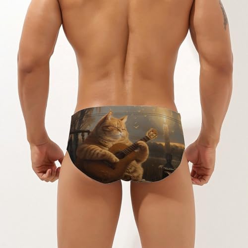 Cat Playing The Guitar Novelty Men's Swimming Brief Swimwear Pants Trunks Beach Shorts Underwear2