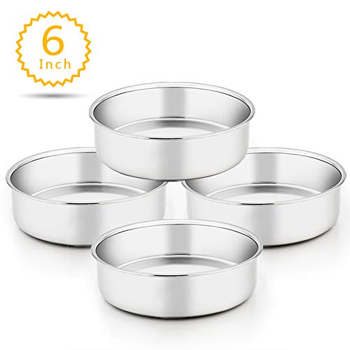 TeamFar 6 Inch Cake Pan, 4 Pcs Round Tier Cake Pans Set Stainless