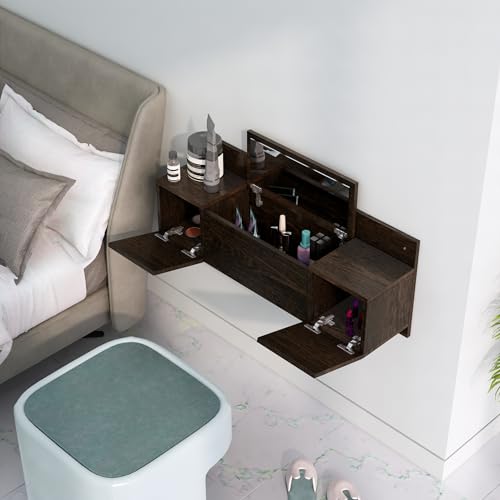 Image of Bniture Engineered Wood Wall Mount Dressing Table with 2 Door, Mirror and Huge Storage Space | Wall Mount Vanity (Flower Wenge, HXDR109)