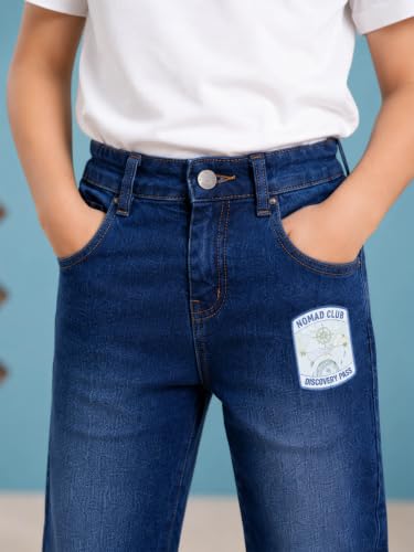 Image of KiddoPanti Boys Regular Fit Denim Pant | Stretch Poly Cotton Denim | Regular Fit Full Length Pant | Back Elasticated & Button with Zip Open Fly