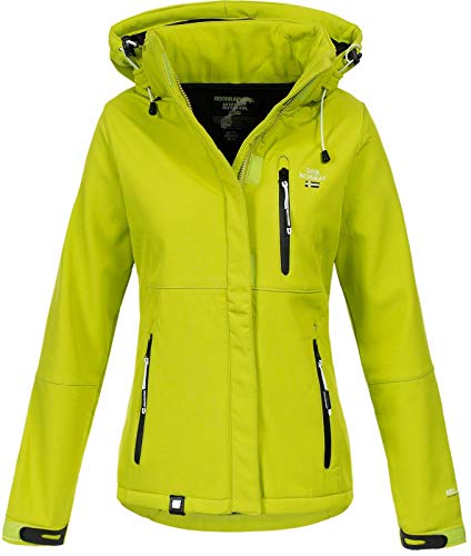 Geographical Norway Touna B - Chaqueta de tejido softshell con capucha para mujer Verde limón. XL