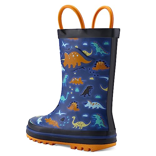 Image of mysoft Kids Rain Boots for Girls Boys Toddler Waterproof Rubber Cute Printed with Easy-On Handles