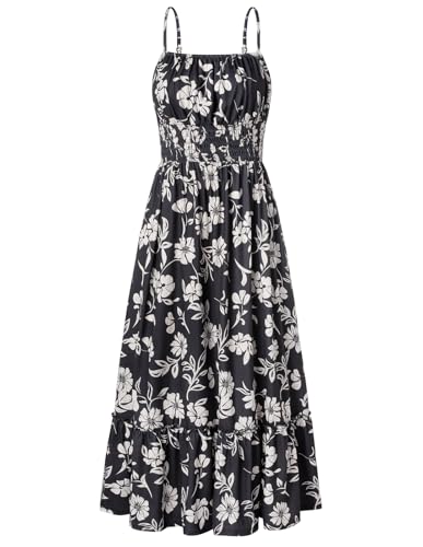Image of GRACE KARIN Summer Dresses for Women 2026 Vacation,Smocked Floral Maxi Dress,Boho Beach Sundress with Pocket Fashion Clothing